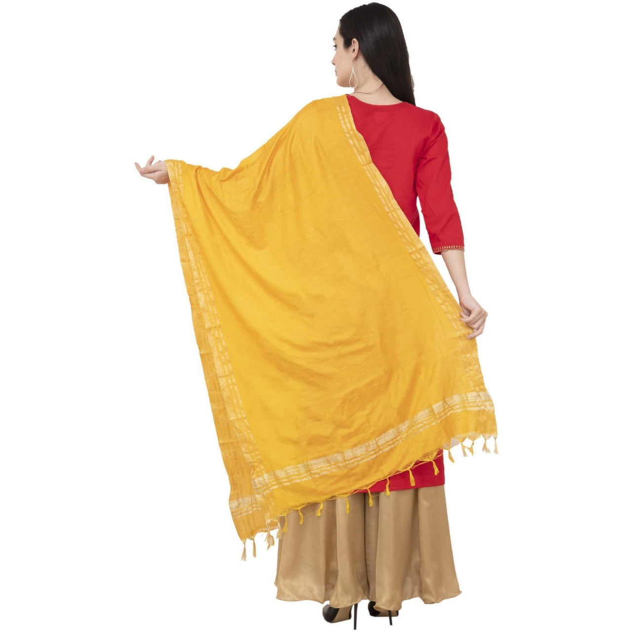 A R Silk Golden Border Regular Dupatta Color Yelllow Dupatta or Chunni