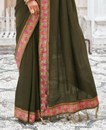 Thumbnail for Olive Vichitra Solid Saree With Unstitched Blouse Piece - Juhi - Distacart