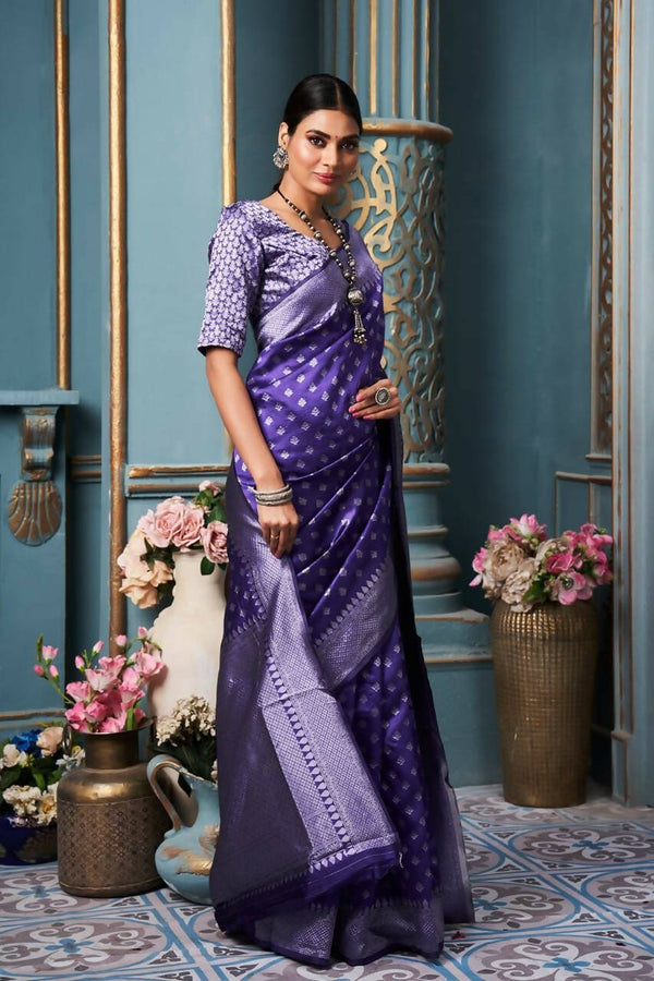 DEIANA'S Beautiful Golden Jari with New Design Soft Lichi Silk Saree - Purple - Distacart