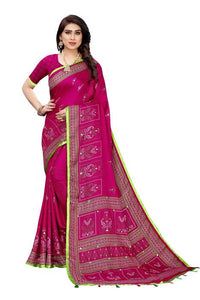 Thumbnail for Vamika Embroidery Pink Jute Silk Saree (Jhulka Pink)
