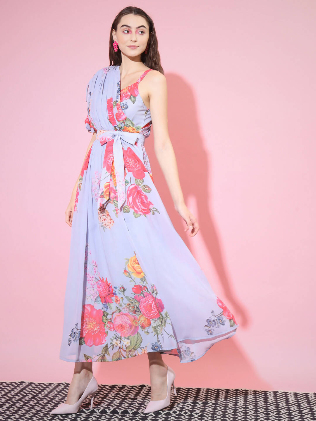 Myshka Women's Grey Floral Printed Empire Dress - Distacart