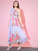 Thumbnail for Myshka Women's Grey Floral Printed Empire Dress - Distacart