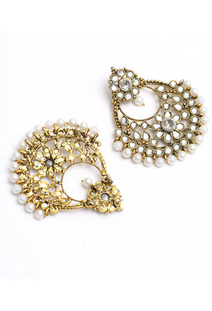 Mominos Fashion Johar Kamal Beautiful Golden And White Beaded Earrings - Distacart
