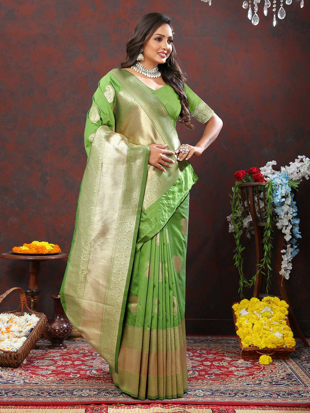 Lorenvalley Fashion Parotgreen Soft Silk Woven Design Gold Zari Weaving Saree - Distacart