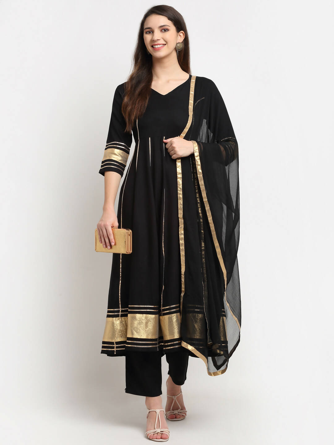 Rudra Bazaar Black Anarkali Kurti & Pyjamas With Duppata - Distacart