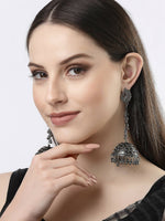 Thumbnail for NVR Women Black Oxidised Brass-Plated Jhumka Earrings - Distacart