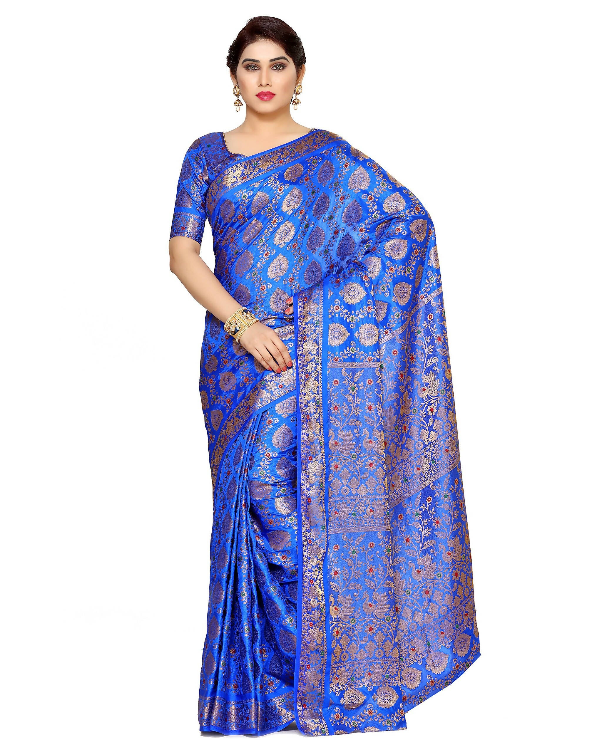 Mimosa Women's Blue Art Silk Kanjivaram Saree - Distacart