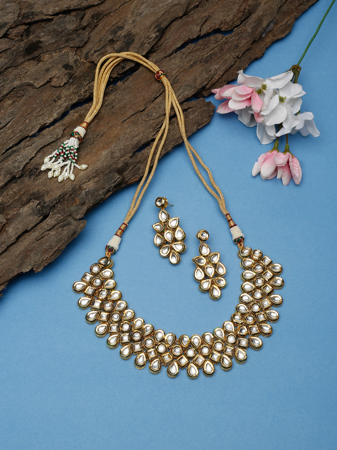 Kundan Neckpiece With Earrings - Ruby Raang - Distacart