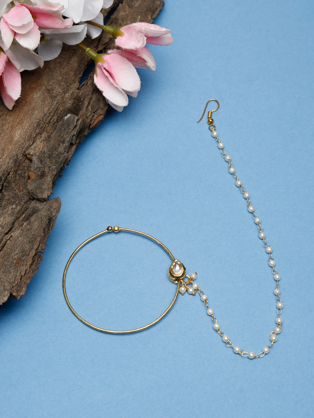 Gold Plated Tear Drop Kundan Nose Ring - Ruby Raang - Distacart