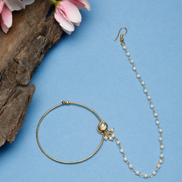 Gold Plated Tear Drop Kundan Nose Ring - Ruby Raang - Distacart