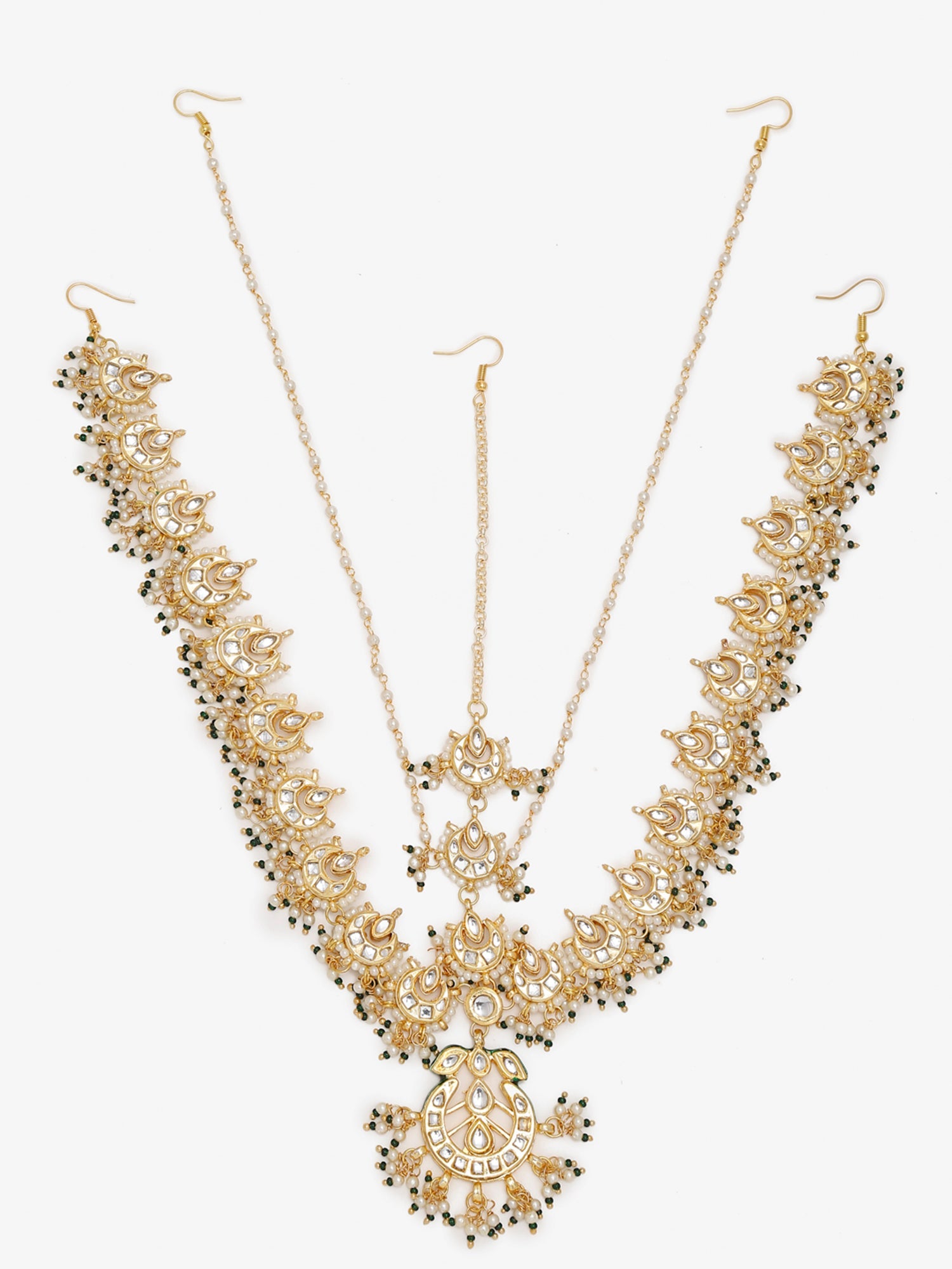 Gold-Plated White Kundan-Studded Beaded Maharani Matha Patti - Ruby Raang - Distacart