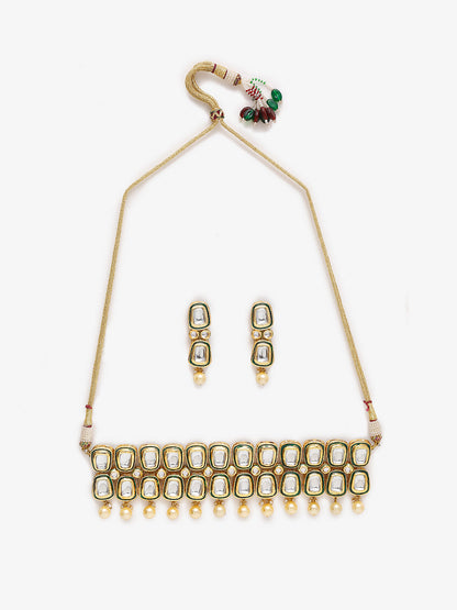 White Gold Toned Meenakari Kundan Choker With Earrings - Ruby Raang - Distacart