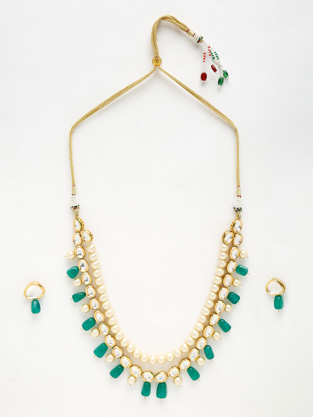 Long Kundan Neckpiece With Earrings - Ruby Raang - Distacart
