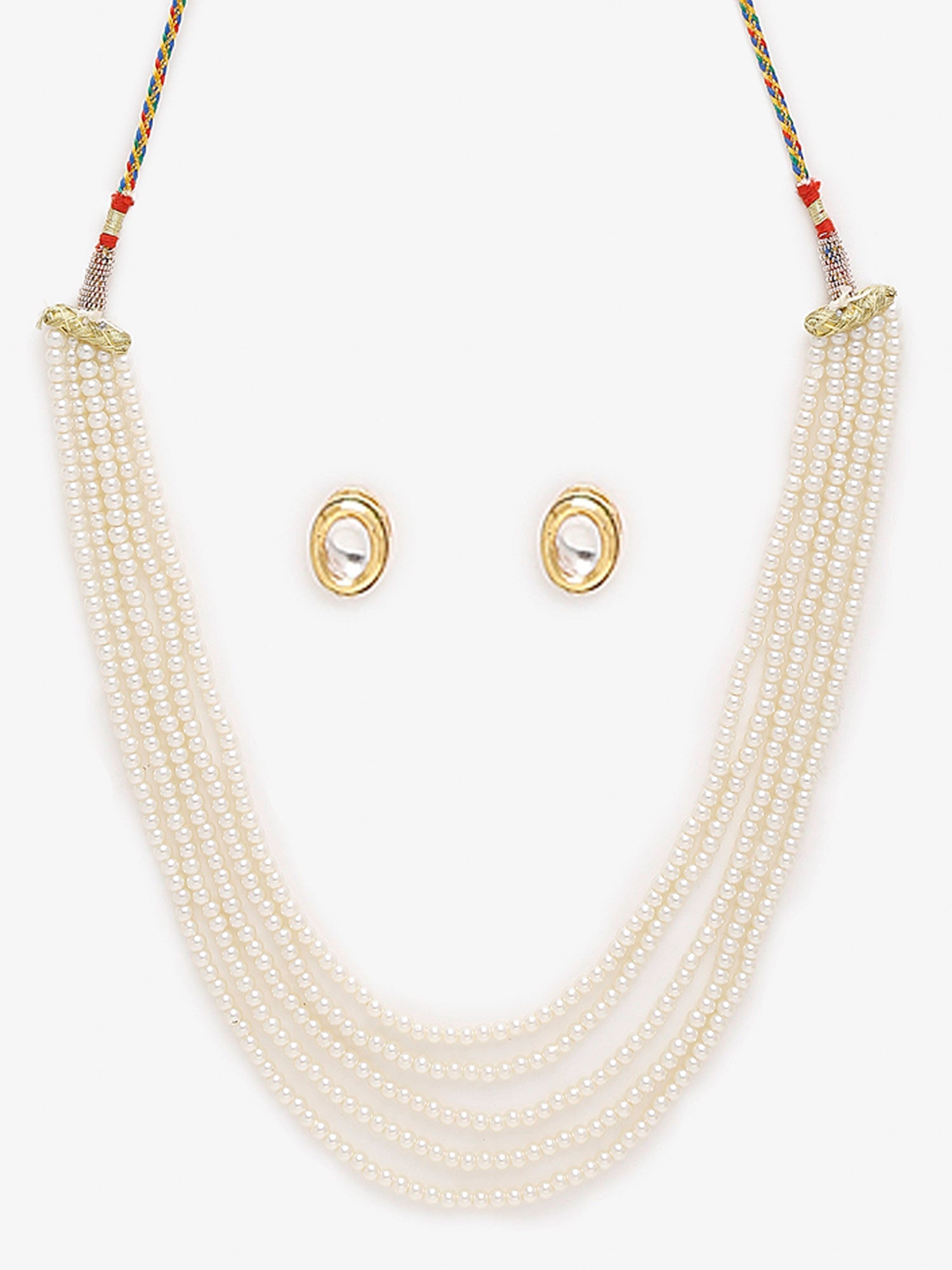 Women's White Gold-Toned Plated Kundan Layered Necklace Set - Ruby Raang - Distacart