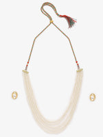 Thumbnail for Women's White Gold-Toned Plated Kundan Layered Necklace Set - Ruby Raang - Distacart