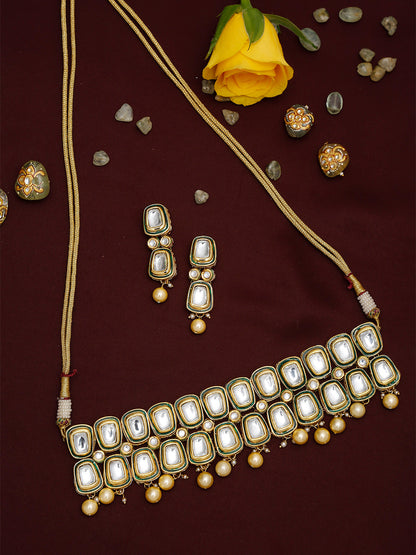 White Gold Toned Meenakari Kundan Choker With Earrings - Ruby Raang - Distacart