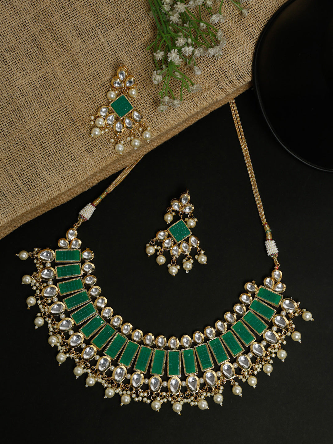 Kundan Neckpiece With Earrings - Ruby Raang - Distacart