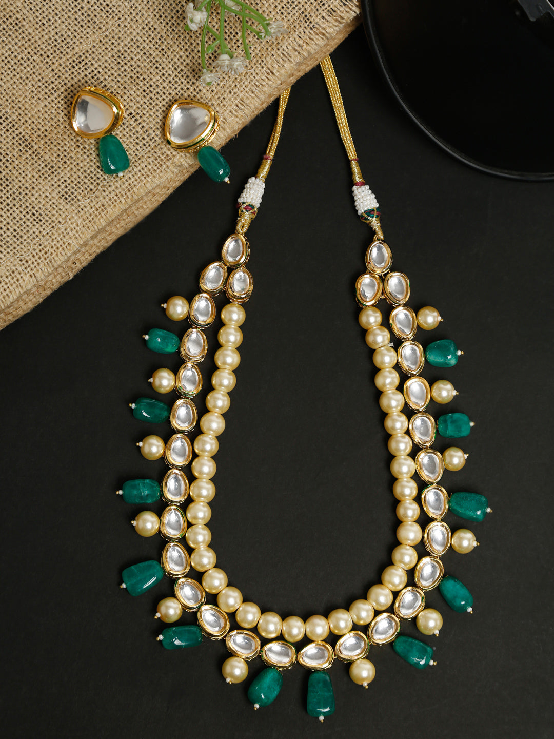 Long Kundan Neckpiece With Earrings - Ruby Raang - Distacart
