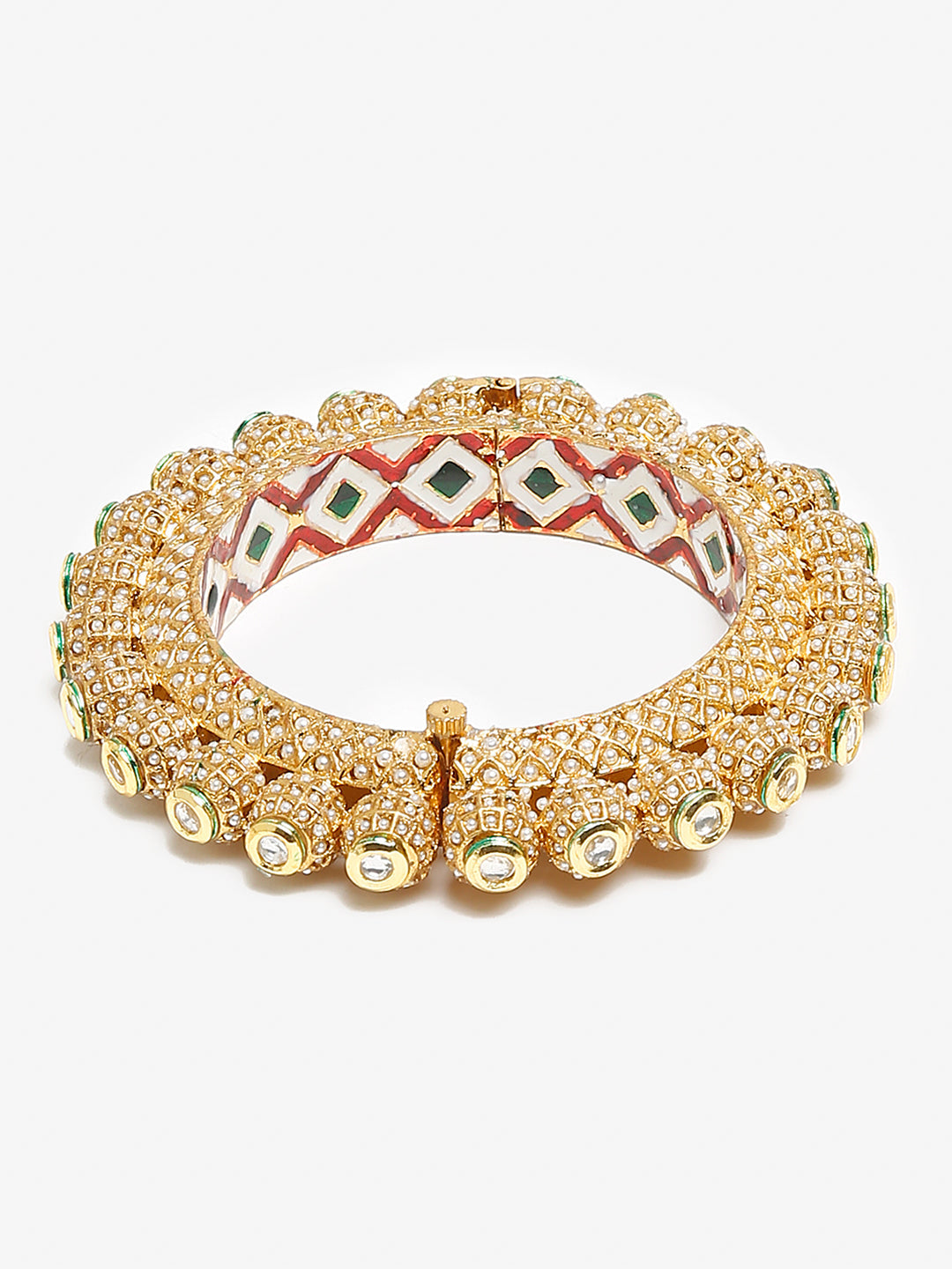 Gold-Plated White Pearl Studded Beaded Bangle - Ruby Raang - Distacart