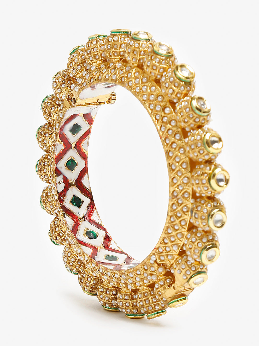 Gold-Plated White Pearl Studded Beaded Bangle - Ruby Raang - Distacart