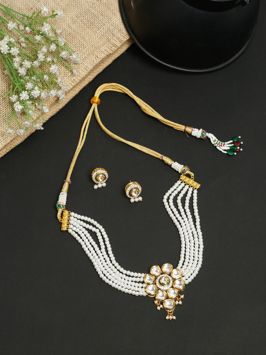 Kundan Choker With Pearls, Earrings - Ruby Raang - Distacart