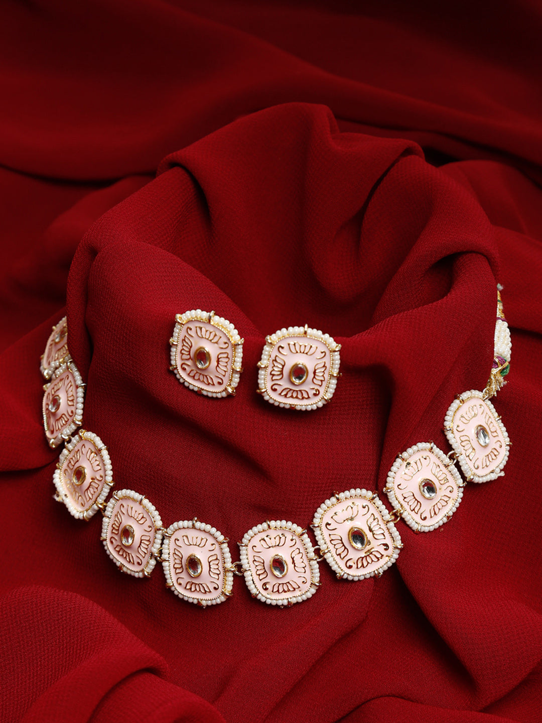 Kundan Choker With Pearls, Earrings & Maang Tikka - Ruby Raang - Distacart
