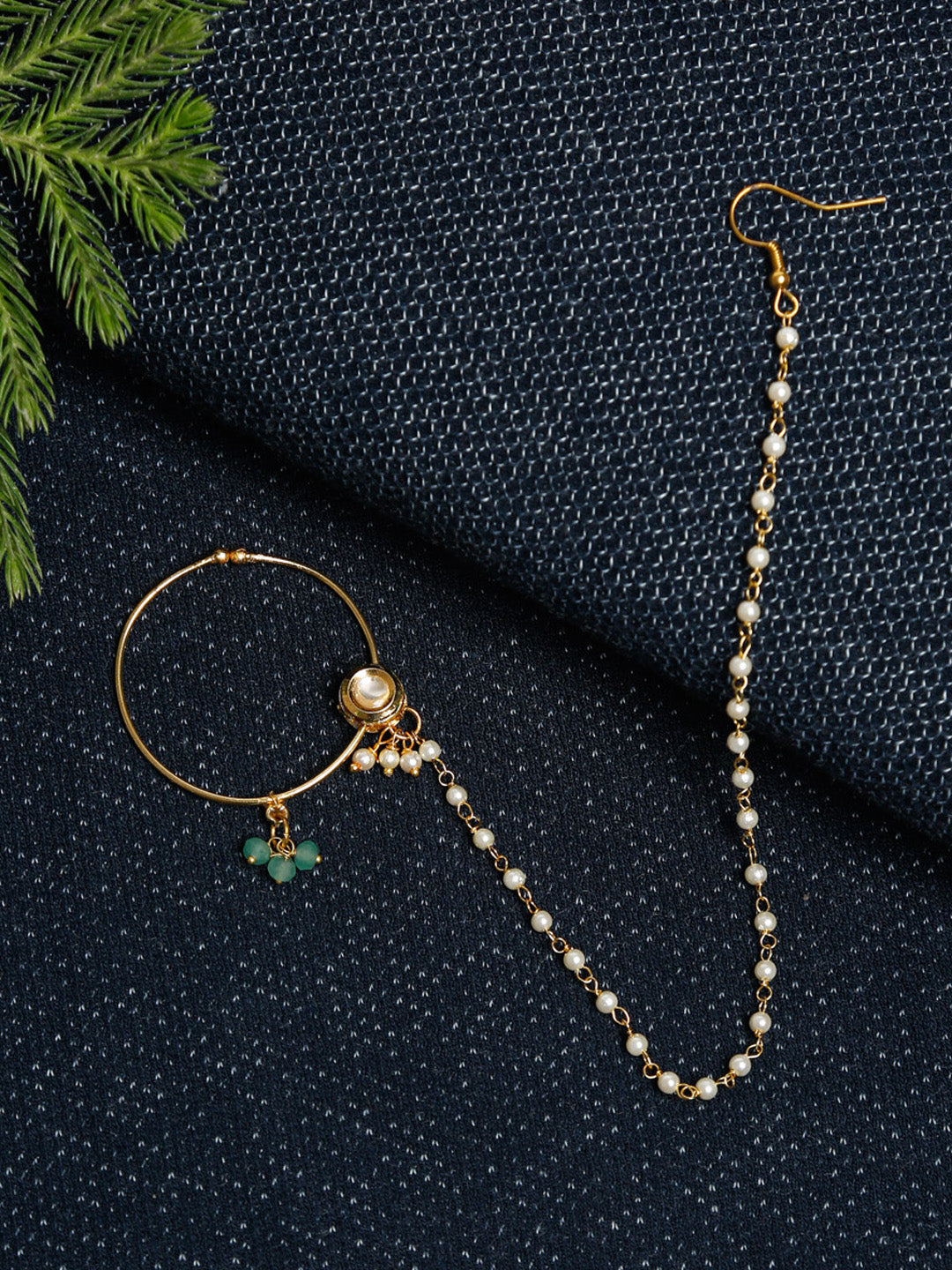 Gold Plated Kundan Nose Ring - Ruby Raang - Distacart