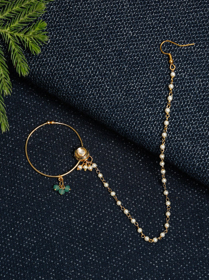 Gold Plated Kundan Nose Ring - Ruby Raang - Distacart