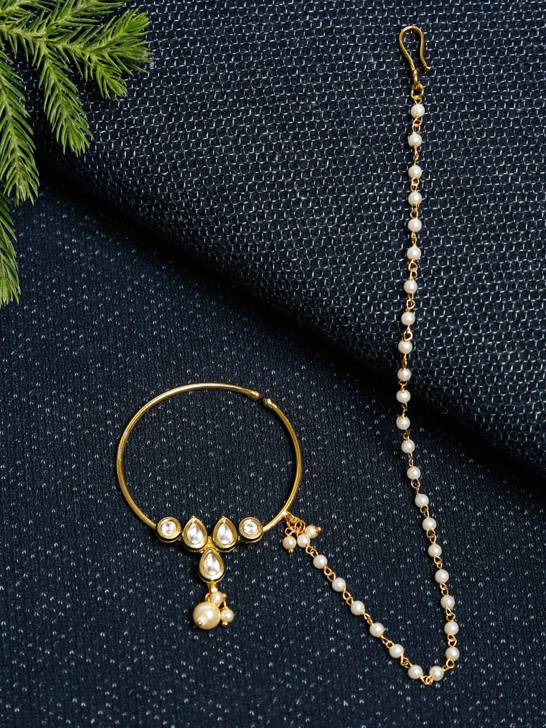 Gold Plated Kundan Nose Ring - Ruby Raang - Distacart