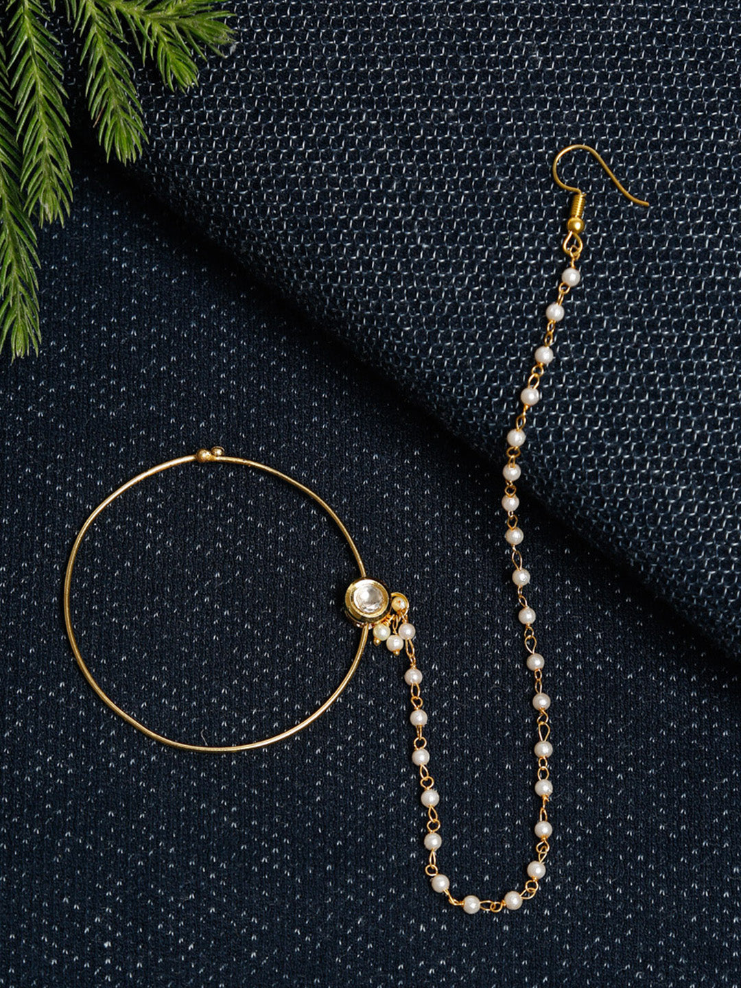 Gold Plated Kundan Nose Ring - Ruby Raang - Distacart