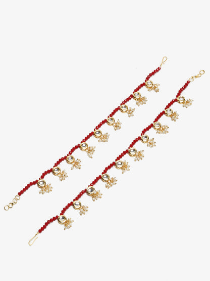 Women's Set Of 2 Red Anklets - Ruby Raang - Distacart