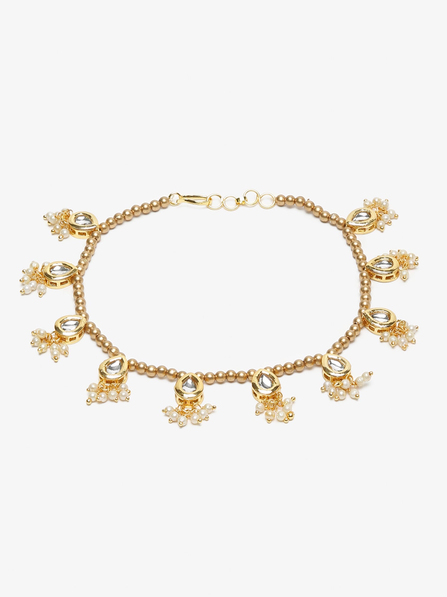 Gold-Plated White Kundan Set Of 2 Anklets - Ruby Raang - Distacart