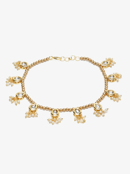 Gold-Plated White Kundan Set Of 2 Anklets - Ruby Raang - Distacart