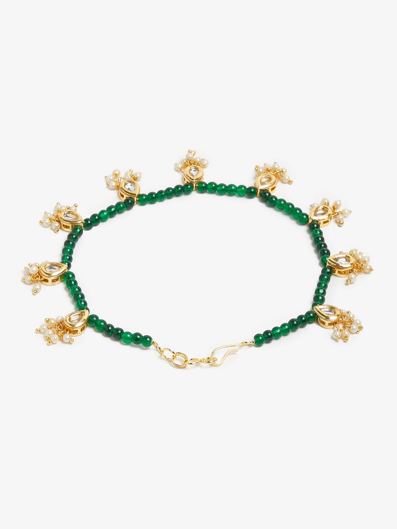 Women's Green Gold-Plated Anklets Set Of 2 - Ruby Raang - Distacart