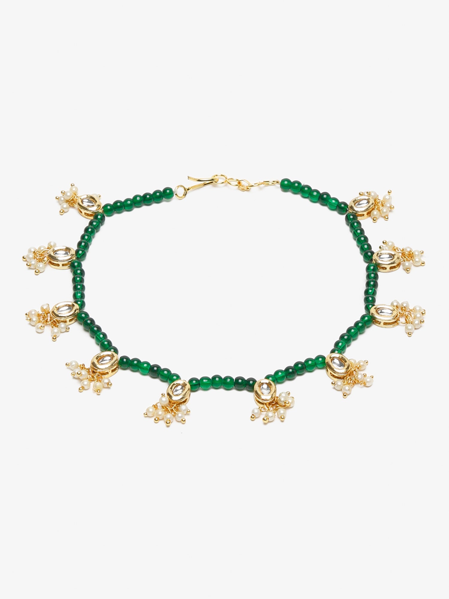 Women's Set Of 2 Green Anklets - Ruby Raang - Distacart