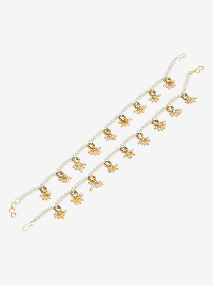 White Gold-Toned Plated Kundan Anklets Set Of 2 - Ruby Raang - Distacart