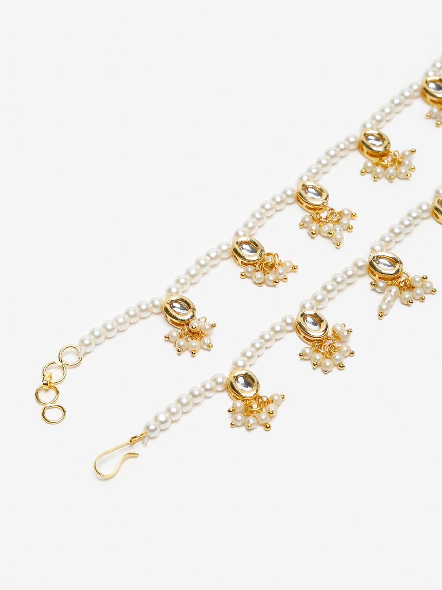 White Gold-Toned Plated Kundan Anklets Set Of 2 - Ruby Raang - Distacart