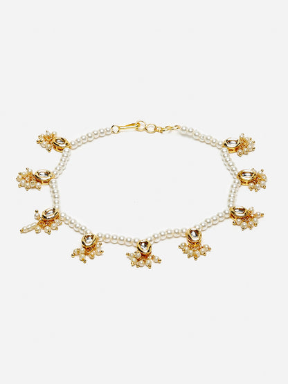 White Gold-Toned Plated Kundan Anklets Set Of 2 - Ruby Raang - Distacart