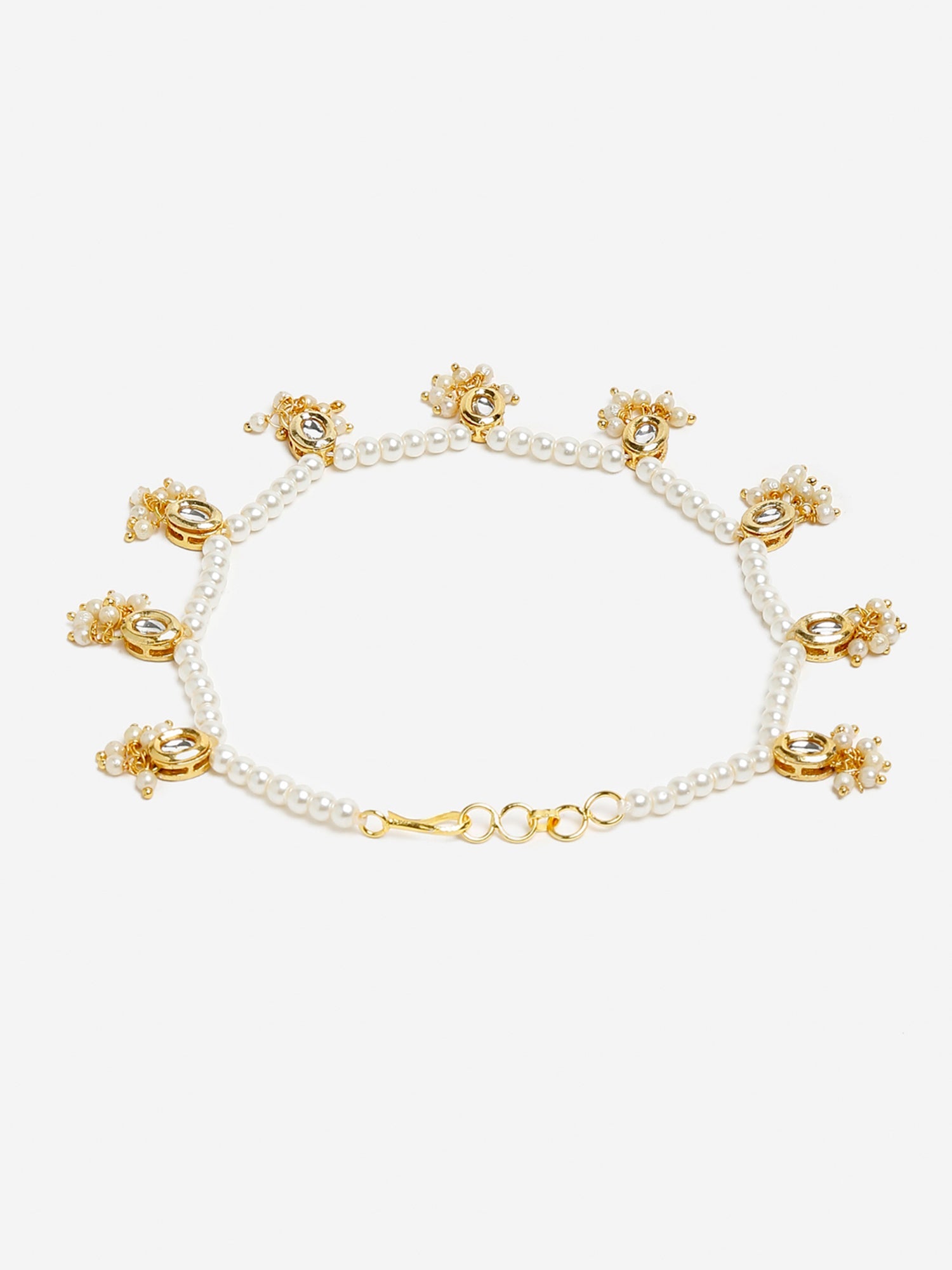 White Gold-Toned Plated Kundan Anklets Set Of 2 - Ruby Raang - Distacart