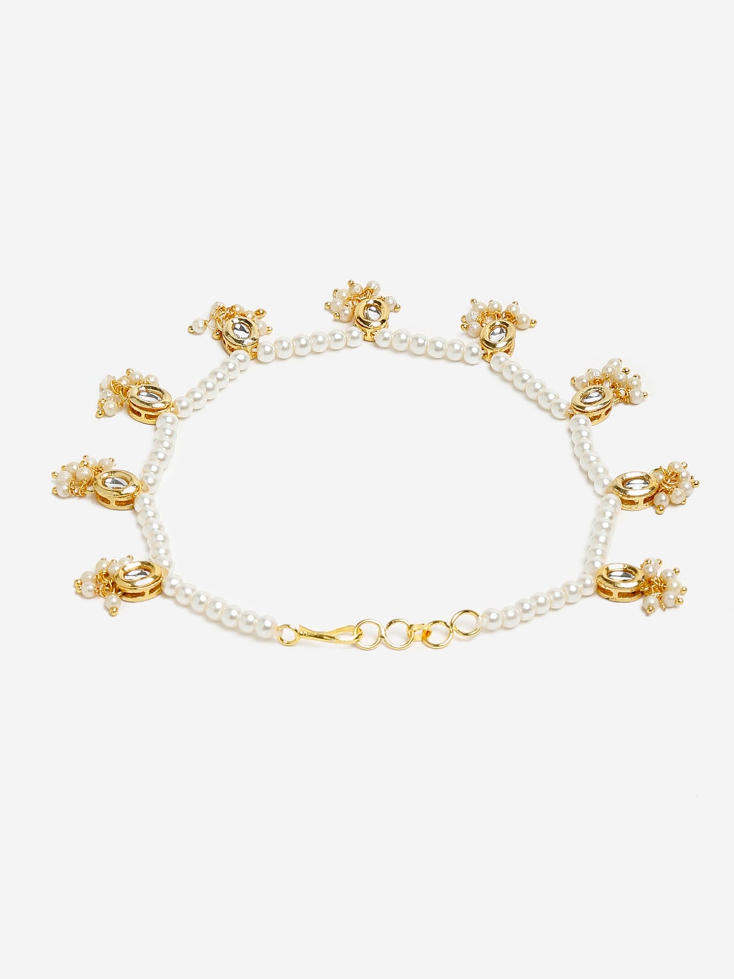 White Gold-Toned Plated Kundan Anklets Set Of 2 - Ruby Raang - Distacart