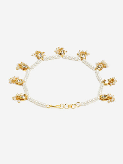White Gold-Toned Plated Kundan Anklets Set Of 2 - Ruby Raang - Distacart