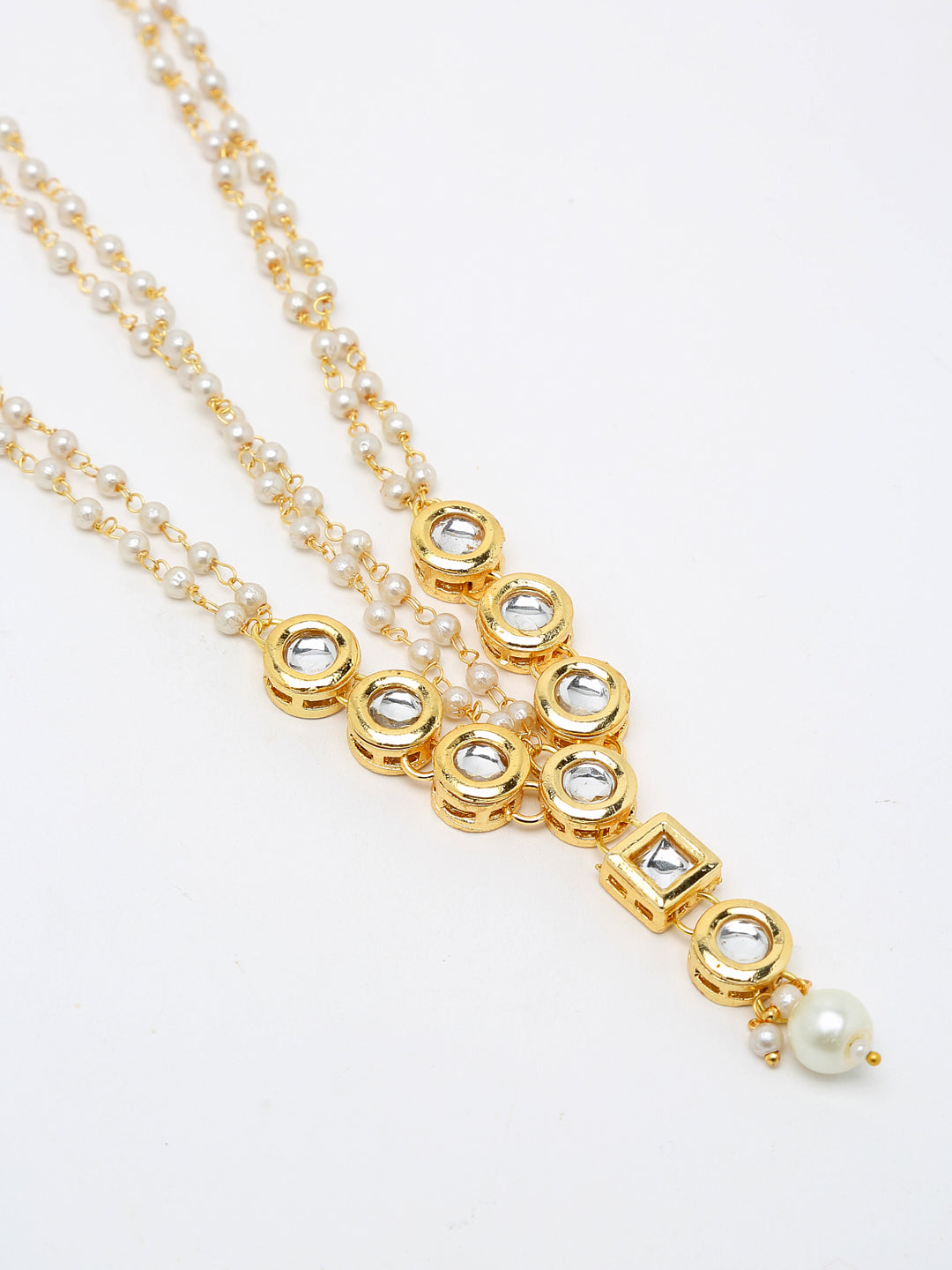 Gold Plated White Kundan Beaded Matha Patti - Ruby Raang - Distacart