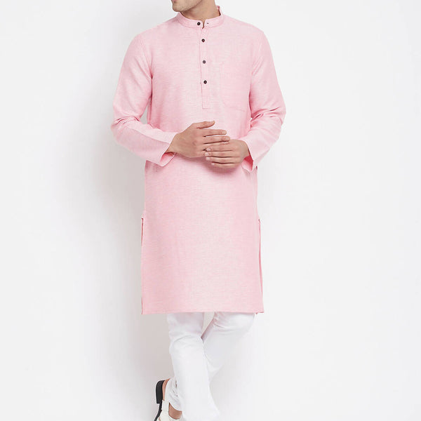 Even Apparels Pink Pure Cotton Men's Kurta With Band Collar - Distacart