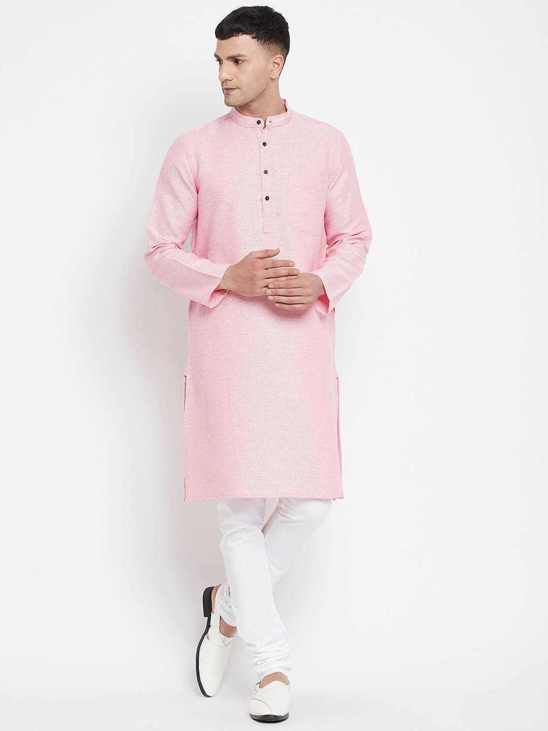 Even Apparels Pink Pure Cotton Men's Kurta With Band Collar - Distacart