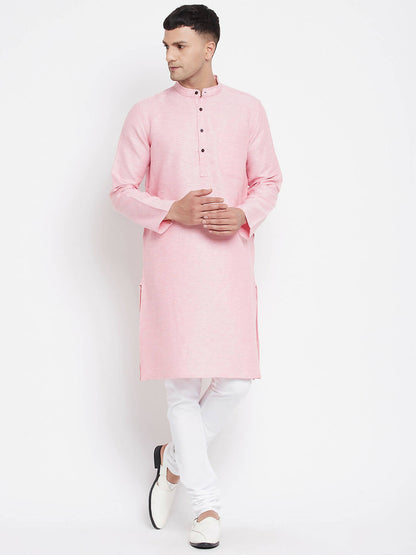 Even Apparels Pink Pure Cotton Men's Kurta With Band Collar - Distacart