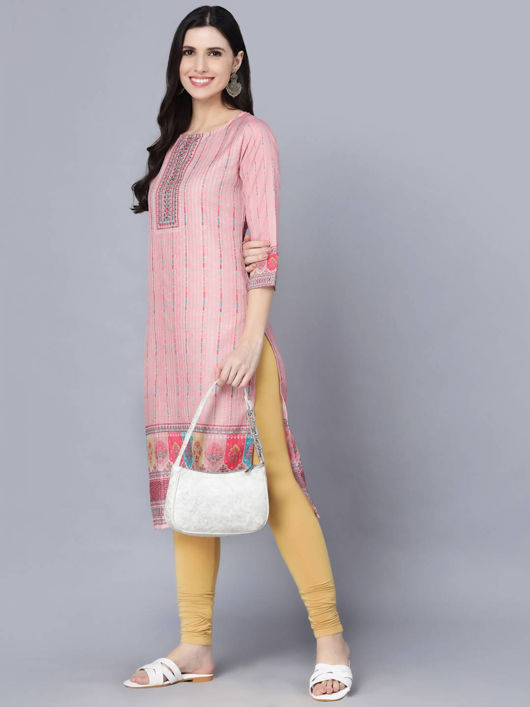 Myshka Women Pink Striped Kurta - Distacart