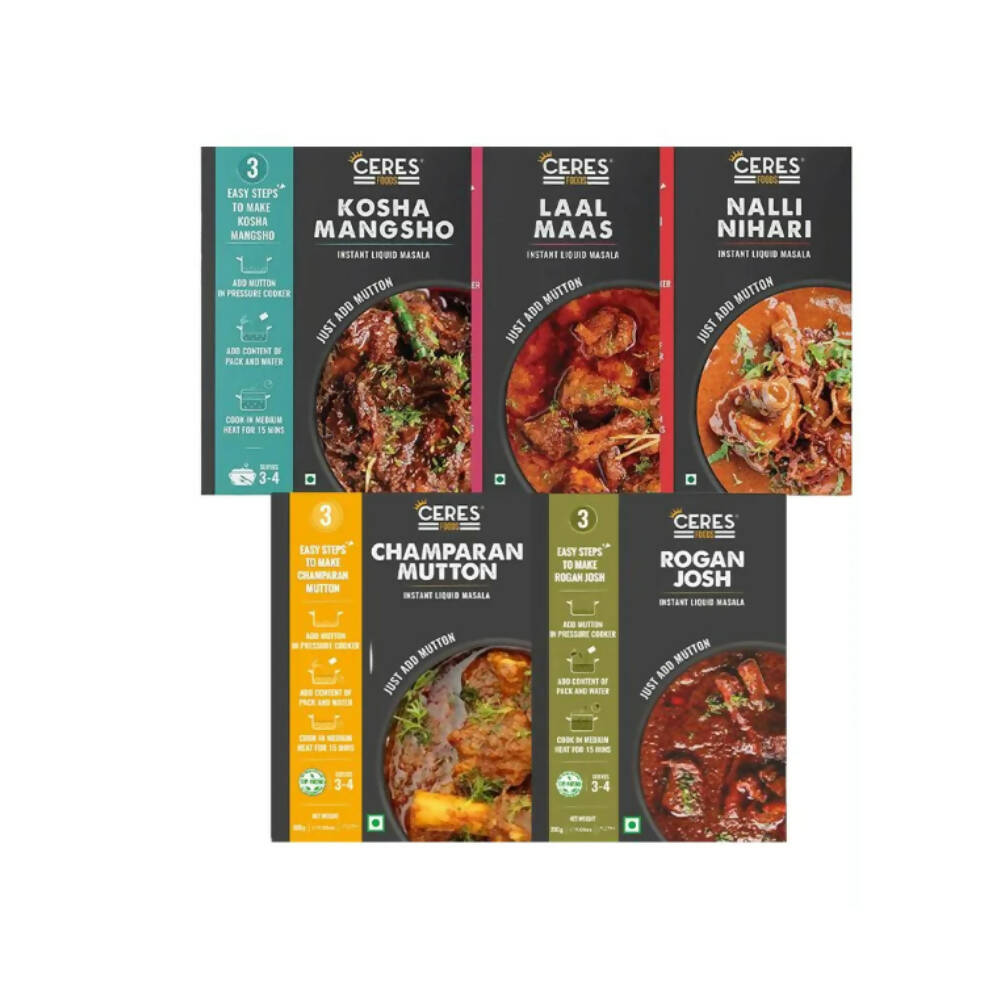 Ceres Foods Laal Maas + Rogan Josh + Champaran Mutton + Nalli Nihari + Kosha Mangsho Combo - Distacart