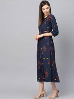 Thumbnail for Yufta Women Navy Blue & Orange Quirky Printed Maxi Dress