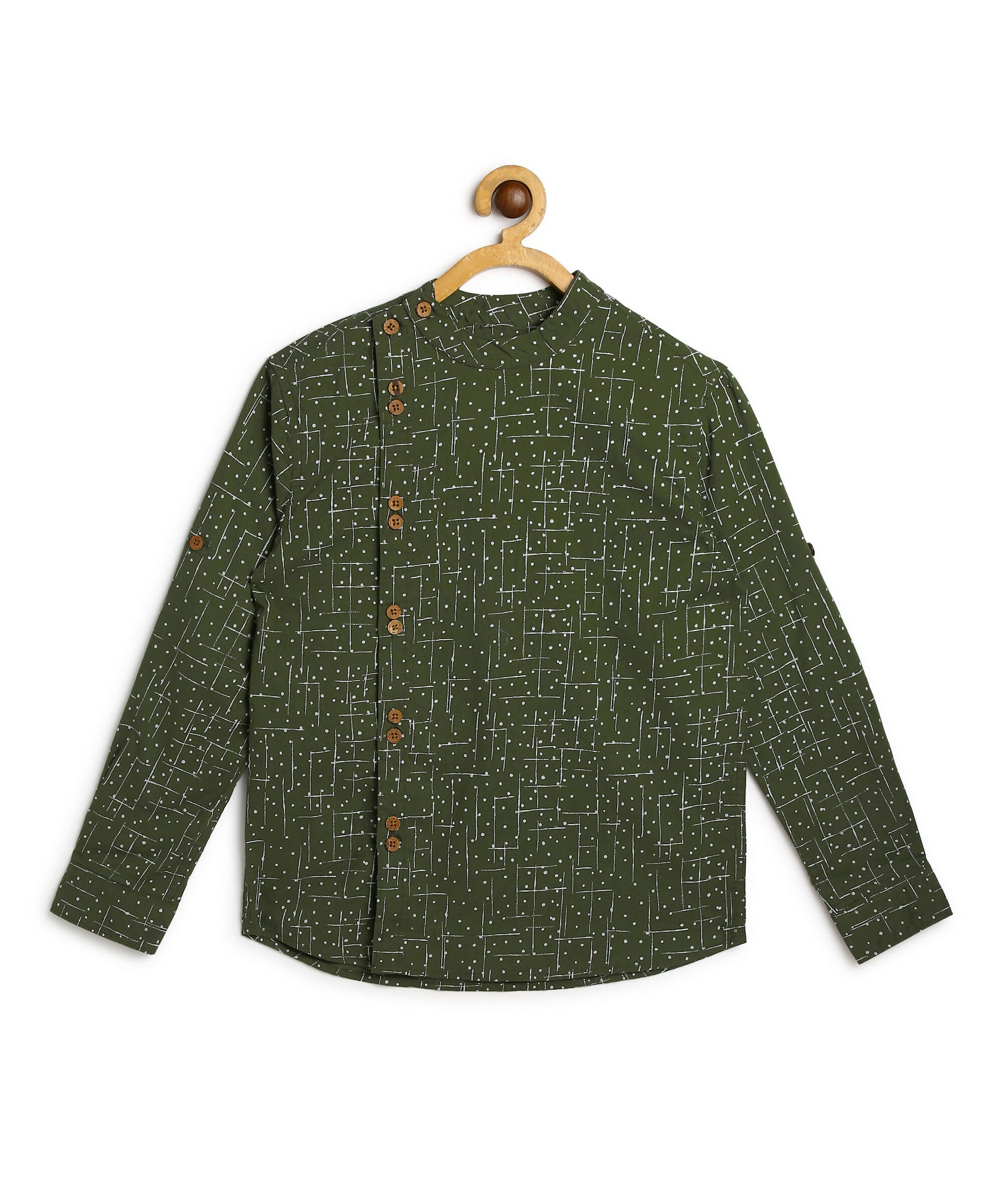 Manet Boys Full Sleeves Dot Printed Ethnic Shirt - Olive Green - Distacart