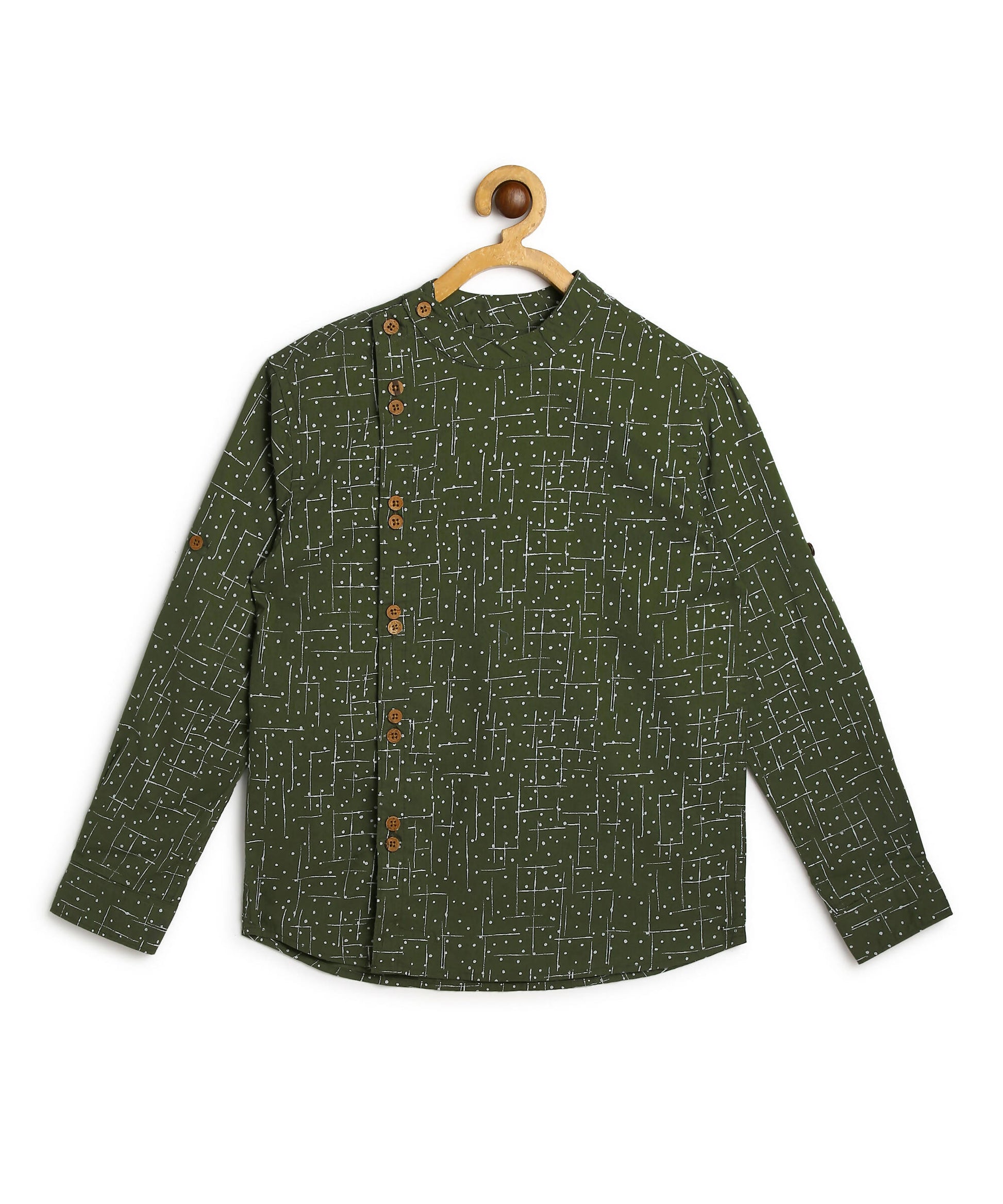 Manet Boys Full Sleeves Dot Printed Ethnic Shirt - Olive Green - Distacart